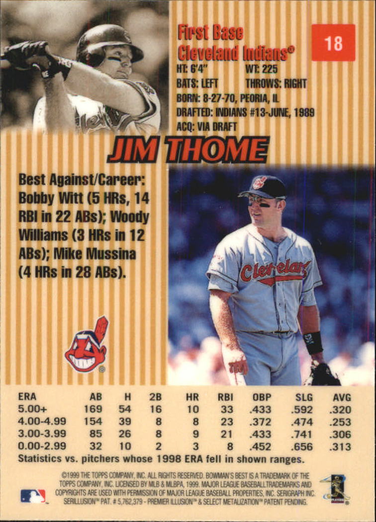 1999 Bowman's Best #18 Jim Thome back image