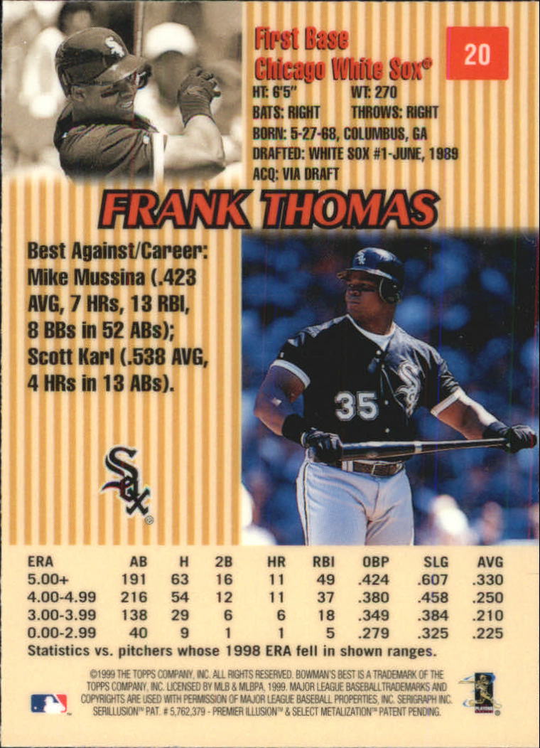 1999 Bowman's Best #20 Frank Thomas back image