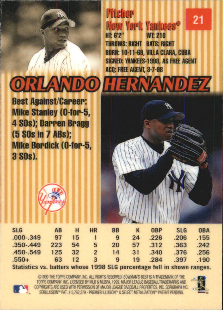 1999 Bowman's Best #21 Orlando Hernandez back image