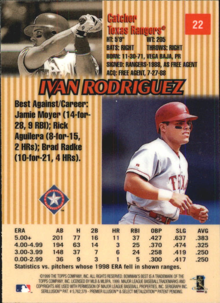 1999 Bowman's Best #22 Ivan Rodriguez back image