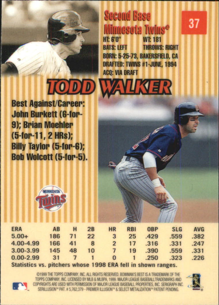 1999 Bowman's Best #37 Todd Walker back image