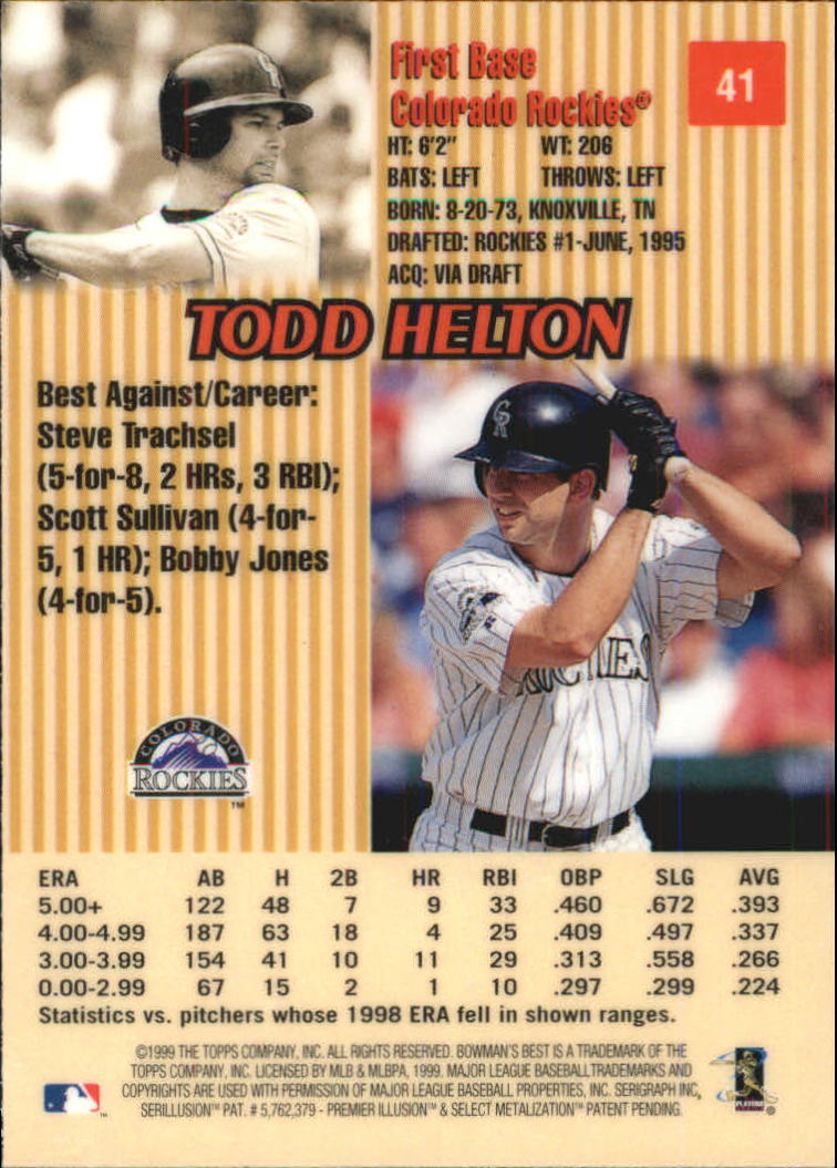 1999 Bowman's Best #41 Todd Helton back image
