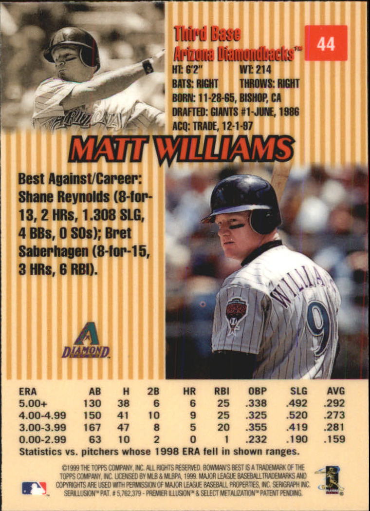 1999 Bowman's Best #44 Matt Williams back image