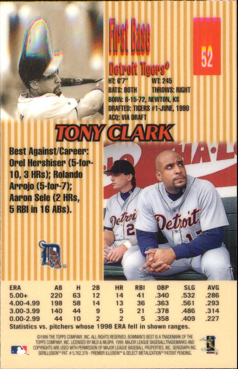 1999 Bowman's Best #52 Tony Clark back image