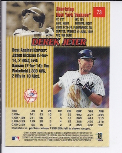 1999 Bowman's Best #73 Derek Jeter back image