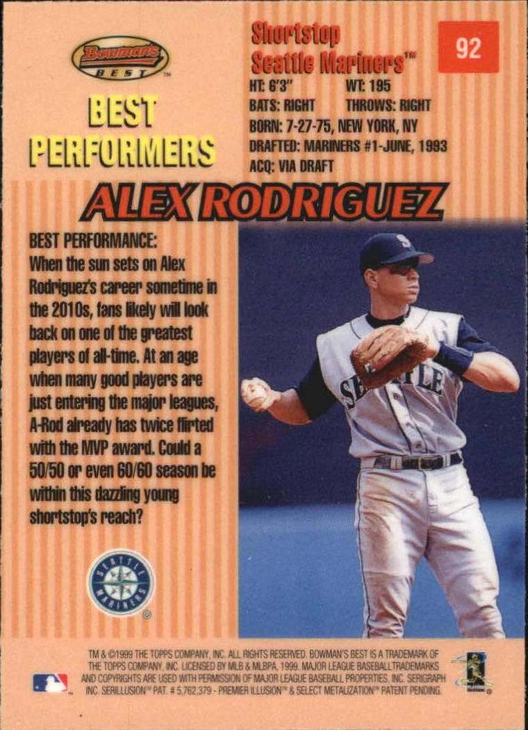 1999 Bowman's Best #92 Alex Rodriguez BP back image