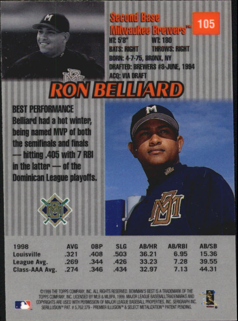 1999 Bowman's Best #105 Ron Belliard back image