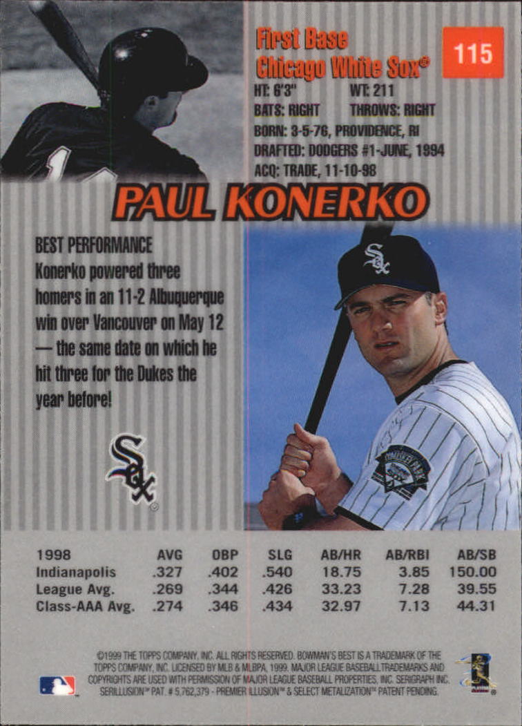 1999 Bowman's Best #115 Paul Konerko back image