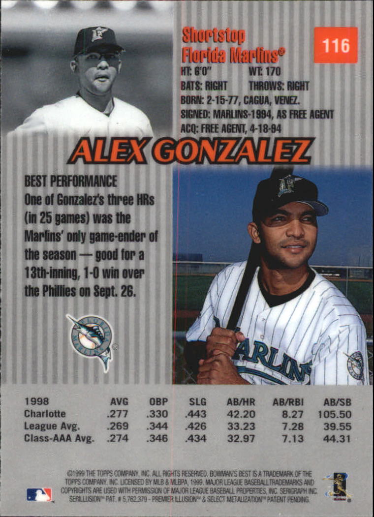 1999 Bowman's Best #116 Alex Gonzalez back image