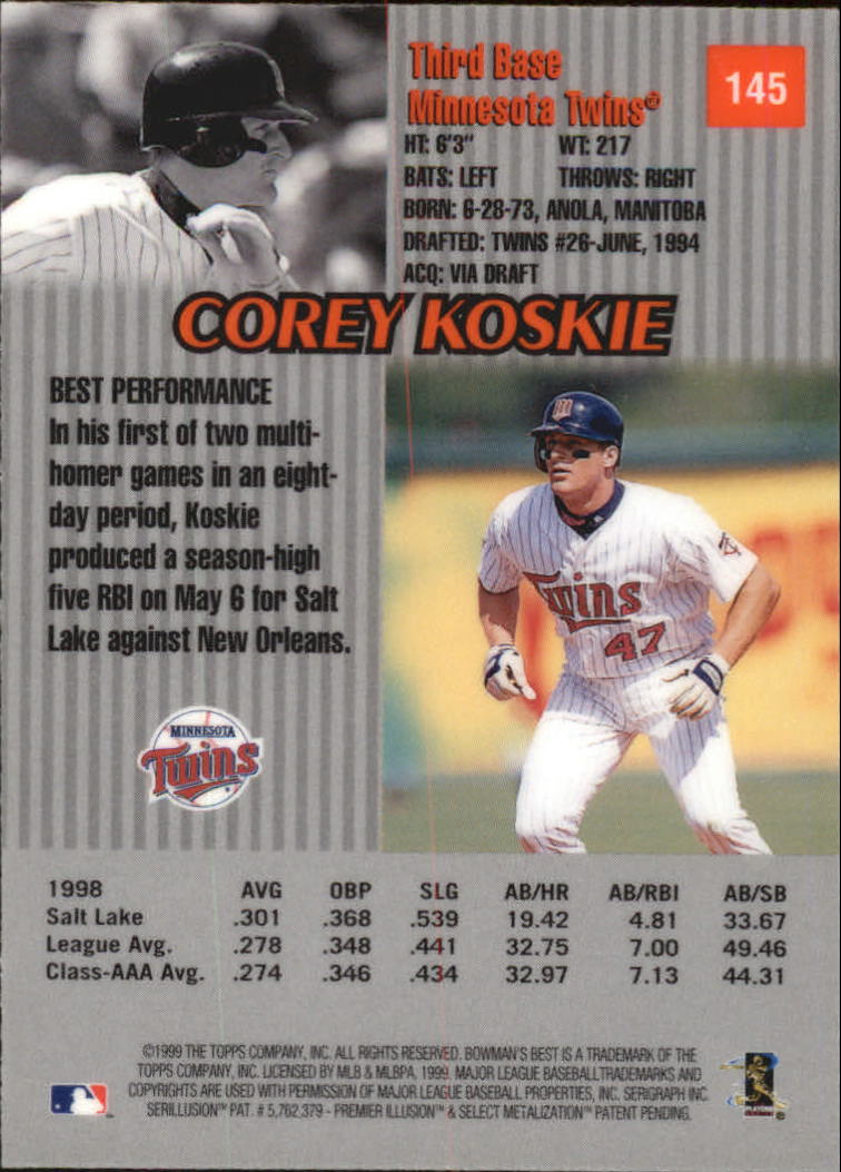 1999 Bowman's Best #145 Corey Koskie back image