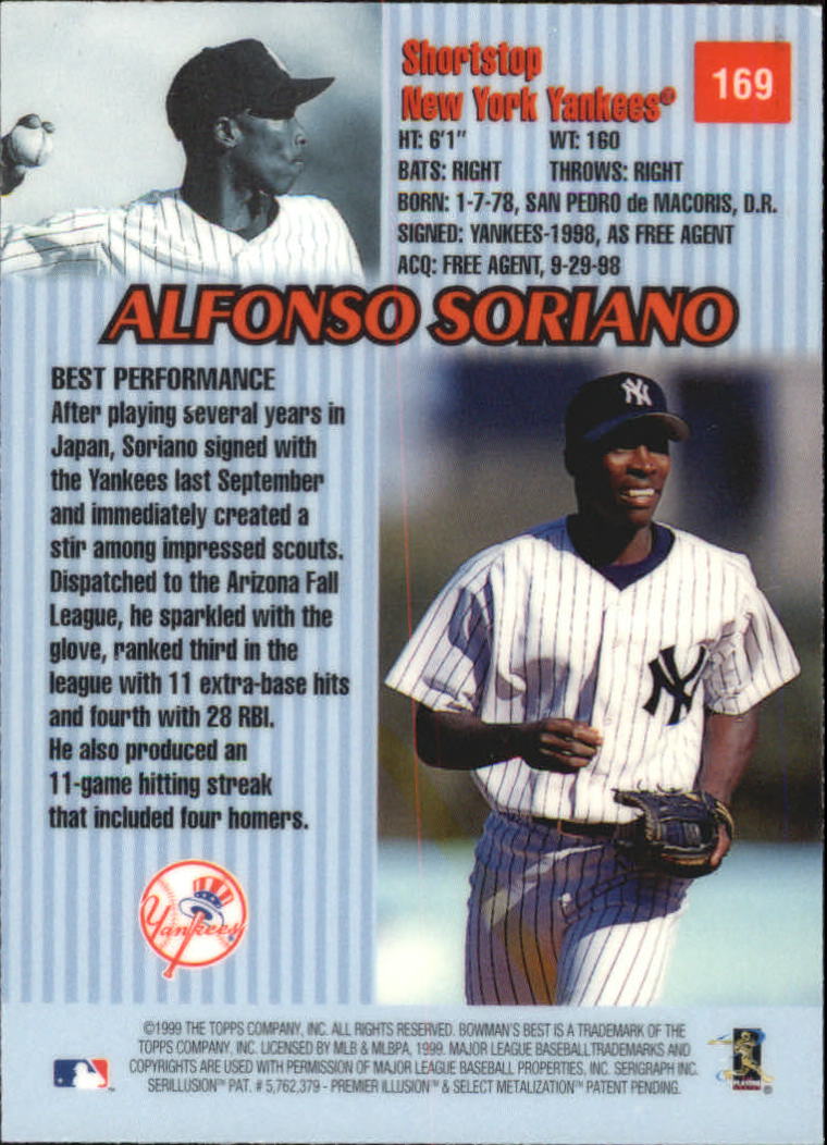 1999 Bowman's Best #169 Alfonso Soriano RC back image