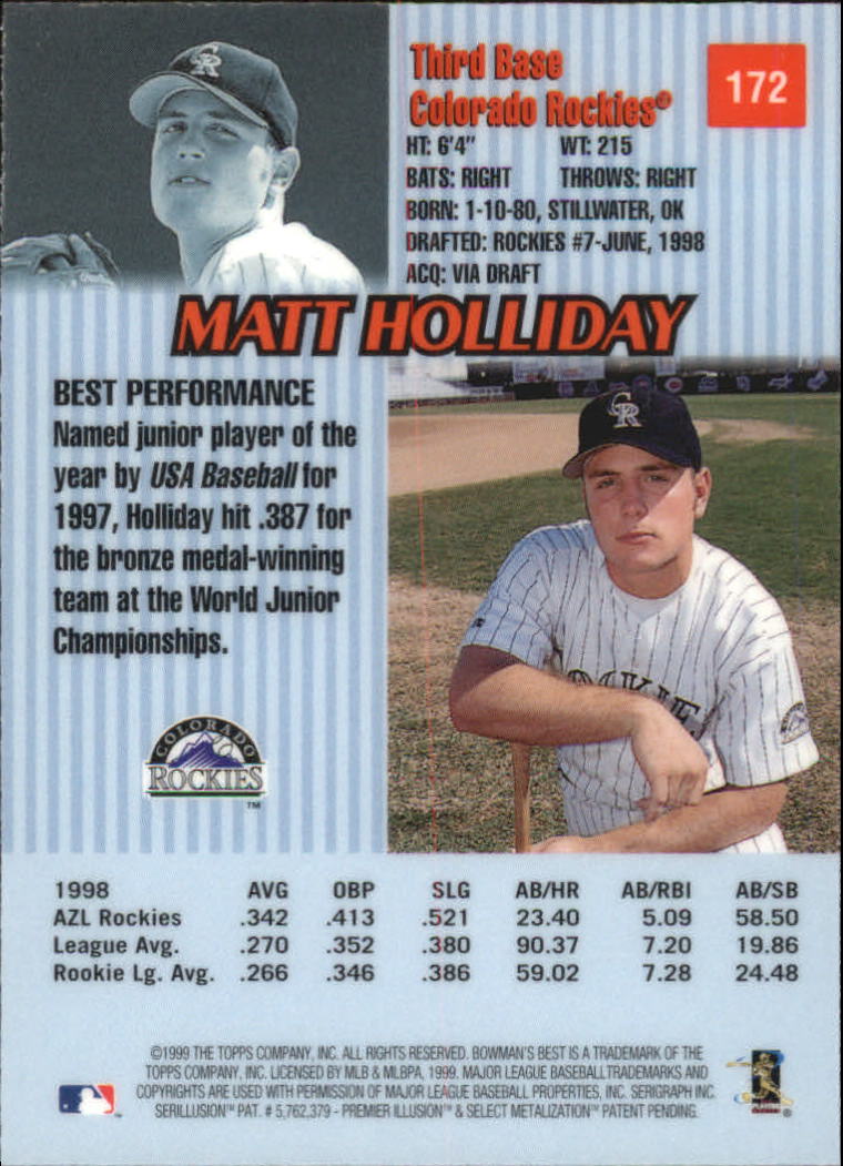1999 Bowman's Best #172 Matt Holliday RC back image
