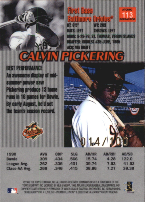 1999 Bowman's Best Atomic Refractors #113 Calvin Pickering back image