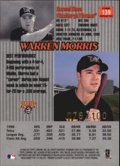 1999 Bowman's Best Atomic Refractors #139 Warren Morris back image