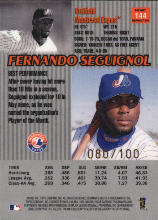 1999 Bowman's Best Atomic Refractors #144 Fernando Seguignol back image