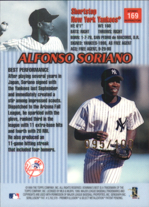 1999 Bowman's Best Atomic Refractors #169 Alfonso Soriano back image