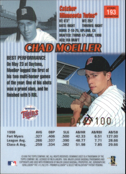 1999 Bowman's Best Atomic Refractors #193 Chad Moeller back image