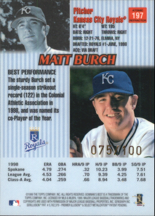 1999 Bowman's Best Atomic Refractors #197 Matt Burch back image