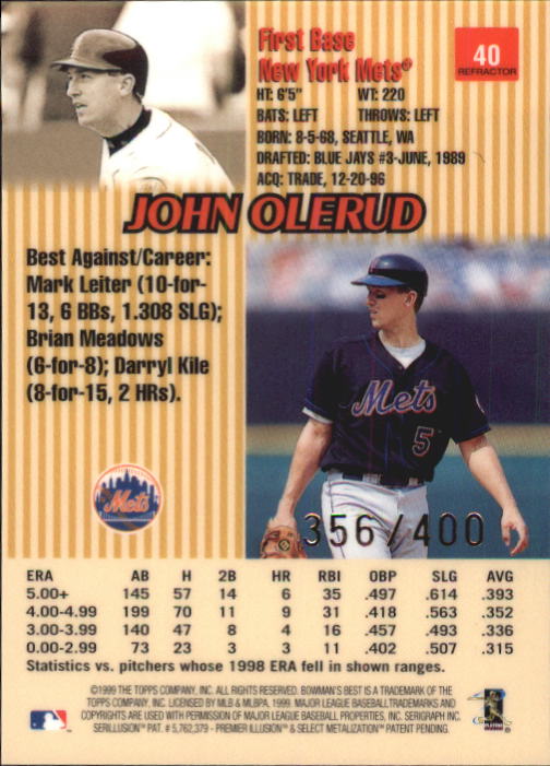 1999 Bowman's Best Refractors #40 John Olerud back image
