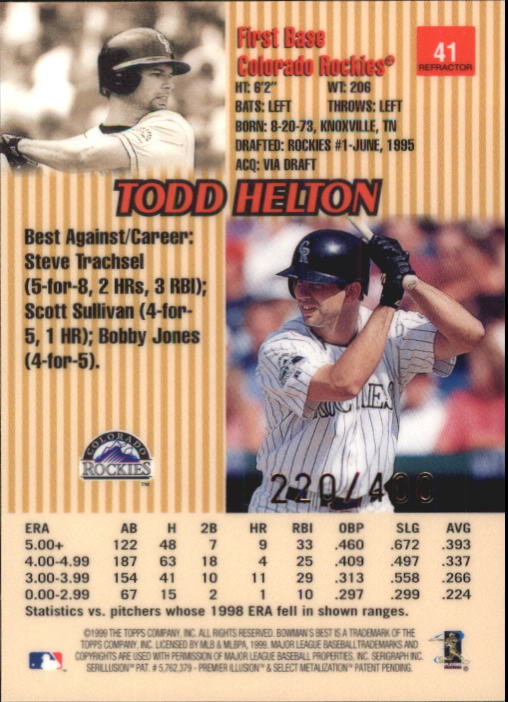 1999 Bowman's Best Refractors #41 Todd Helton back image