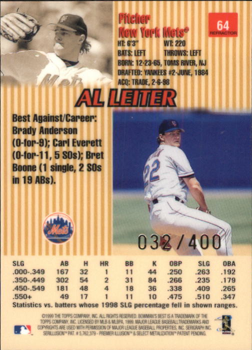 1999 Bowman's Best Refractors #64 Al Leiter back image
