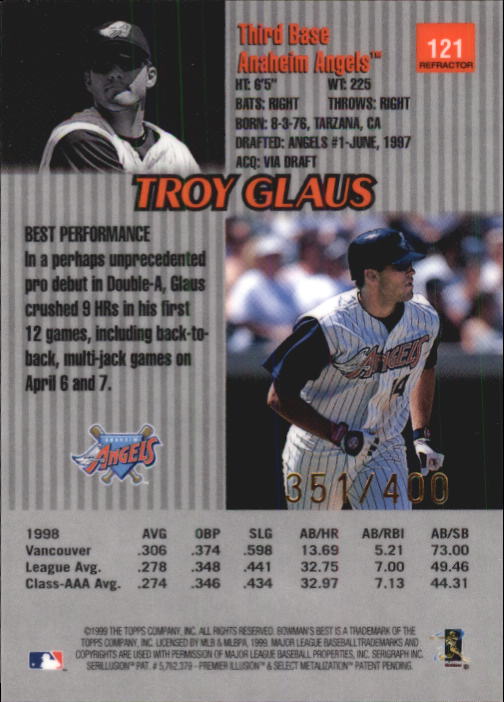1999 Bowman's Best Refractors #121 Troy Glaus back image