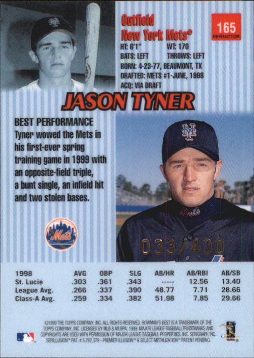1999 Bowman's Best Refractors #165 Jason Tyner back image