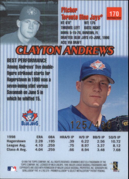1999 Bowman's Best Refractors #170 Clayton Andrews back image