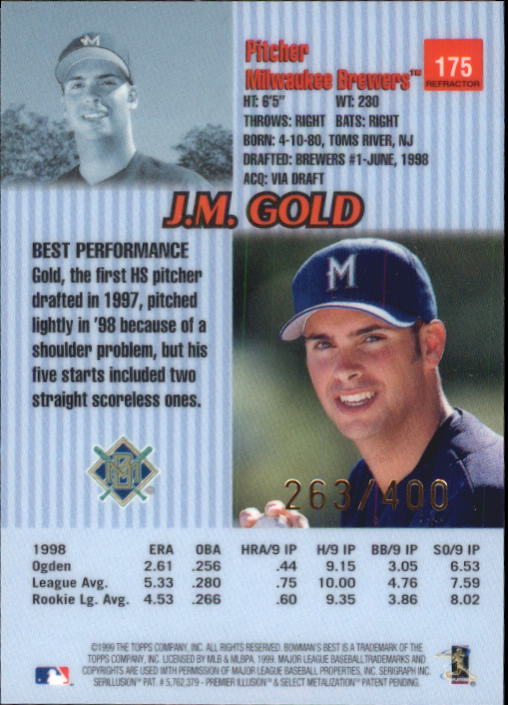 1999 Bowman's Best Refractors #175 J.M. Gold back image