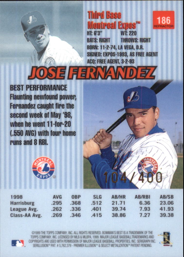 1999 Bowman's Best Refractors #186 Jose Fernandez back image