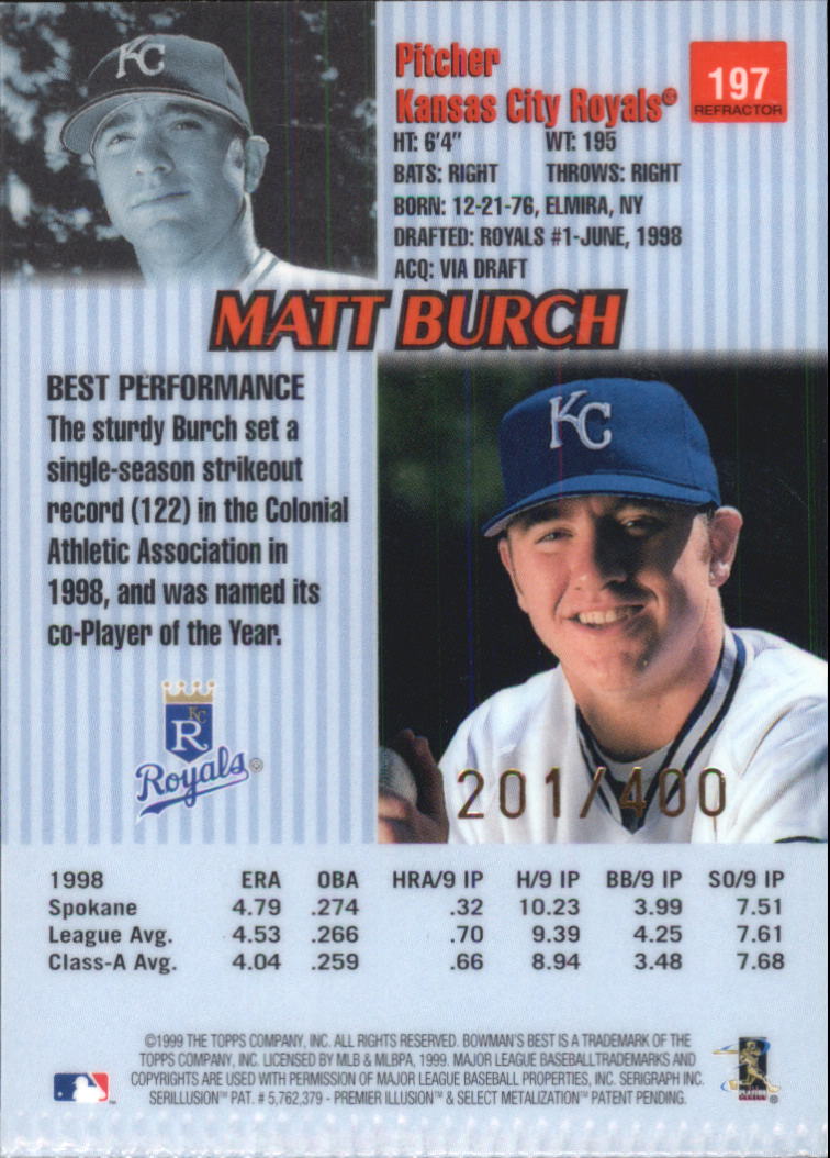 1999 Bowman's Best Refractors #197 Matt Burch back image