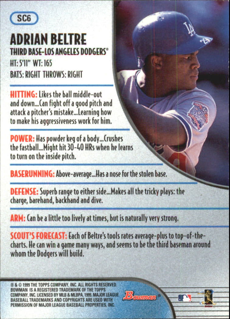 1999 Bowman Scout's Choice #SC6 Adrian Beltre back image