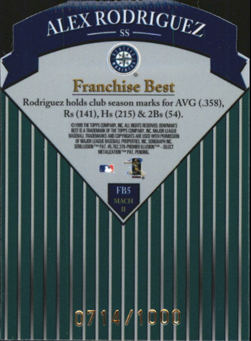1999 Bowman's Best Franchise Best Mach II #FB5 Alex Rodriguez back image
