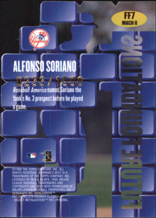 1999 Bowman's Best Future Foundations Mach II #FF7 Alfonso Soriano back image