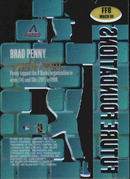 1999 Bowman's Best Future Foundations Mach III #FF8 Brad Penny back image