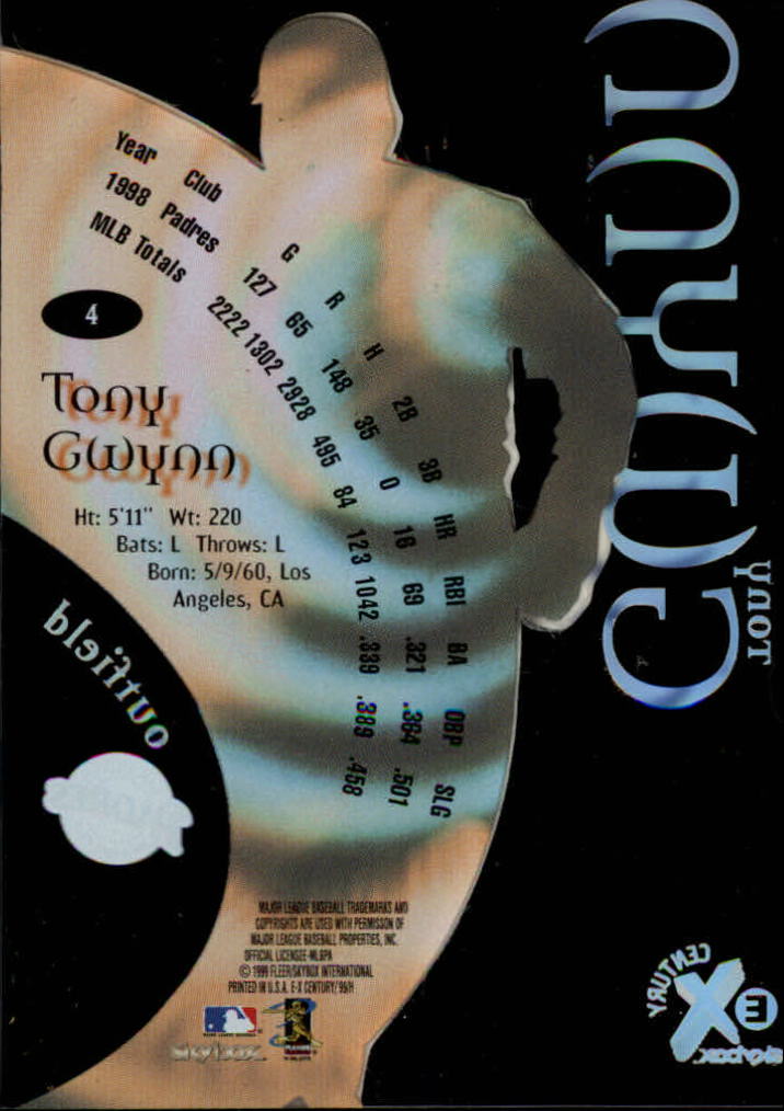 1999 E-X Century #4 Tony Gwynn back image