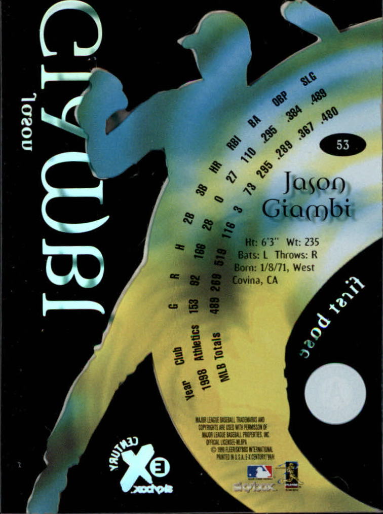 1999 E-X Century #53 Jason Giambi back image