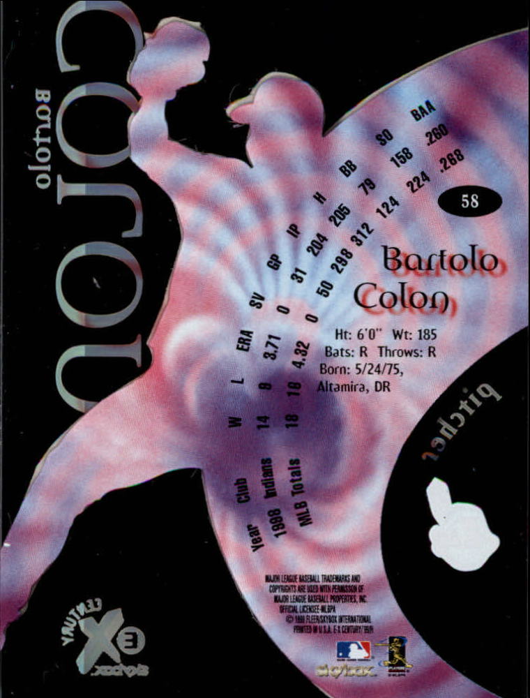 1999 E-X Century #58 Bartolo Colon back image