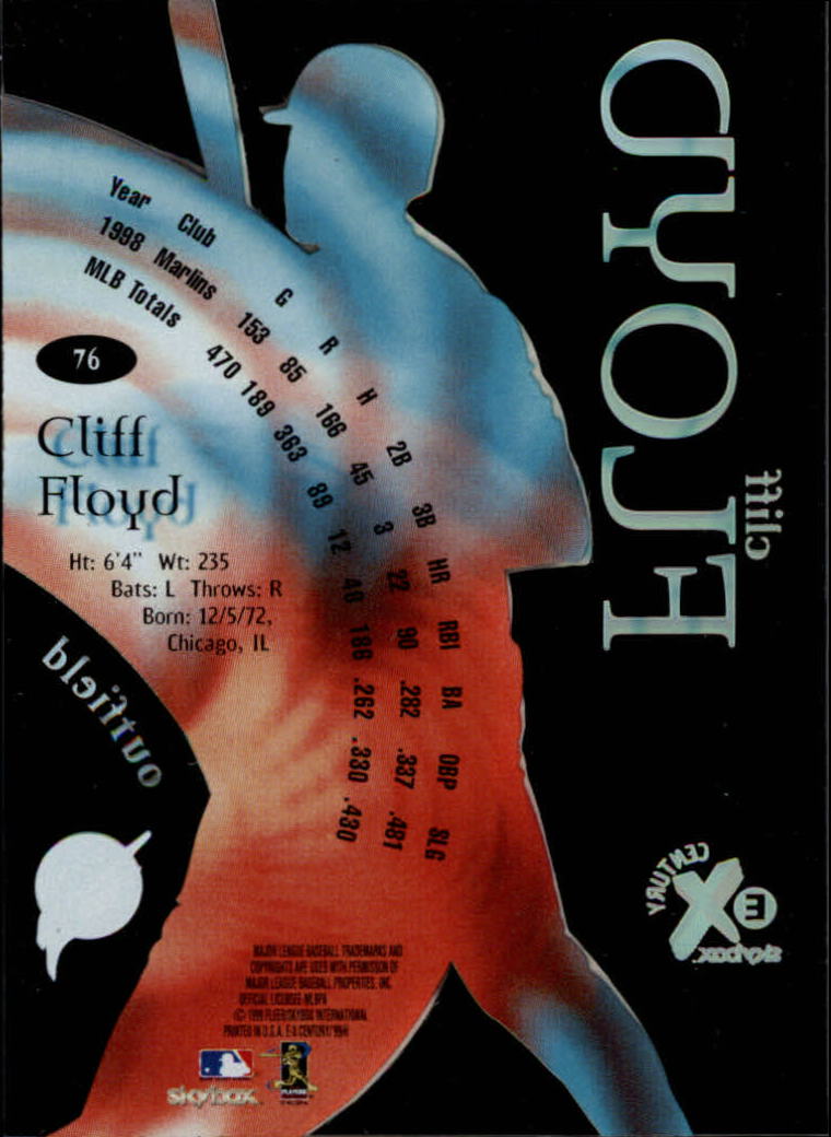 1999 E-X Century #76 Cliff Floyd back image