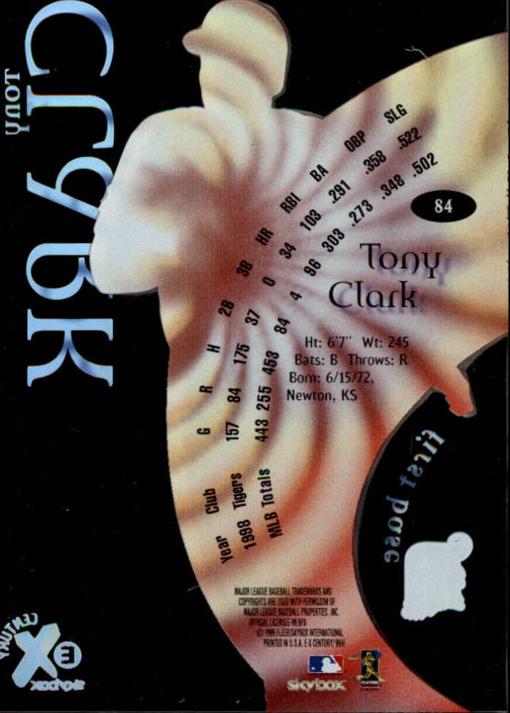 1999 E-X Century #84 Tony Clark back image