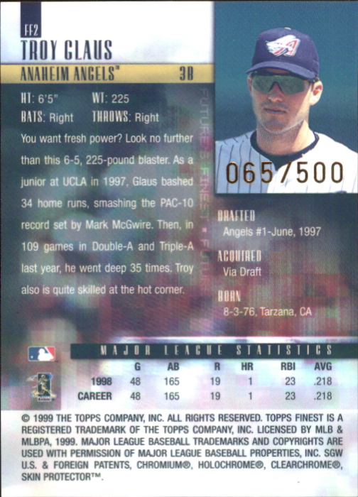 1999 Finest Future's Finest #FF2 Troy Glaus back image