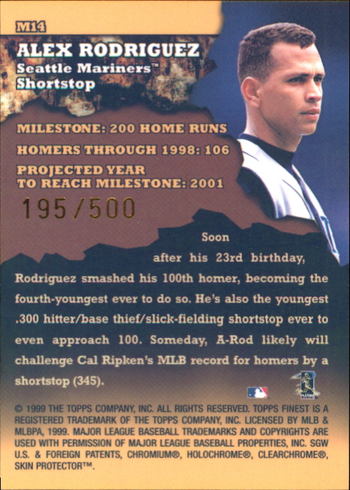 1999 Finest Milestones #M14 Alex Rodriguez HR back image