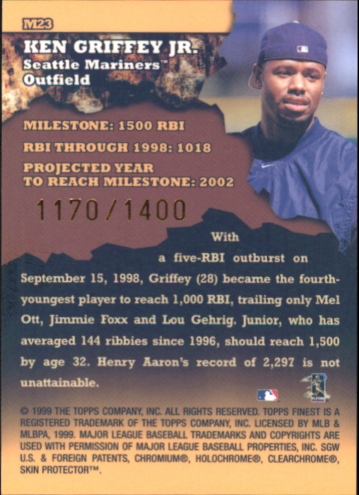 1999 Finest Milestones #M23 Ken Griffey Jr. RBI back image