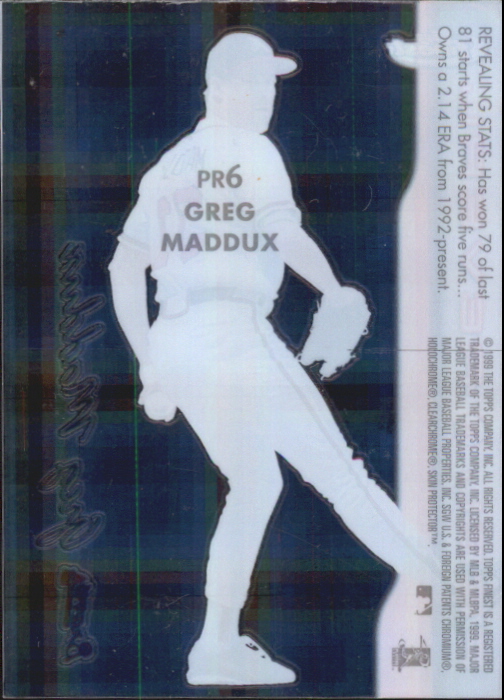1999 Finest Peel and Reveal Hyperplaid #6 Greg Maddux back image