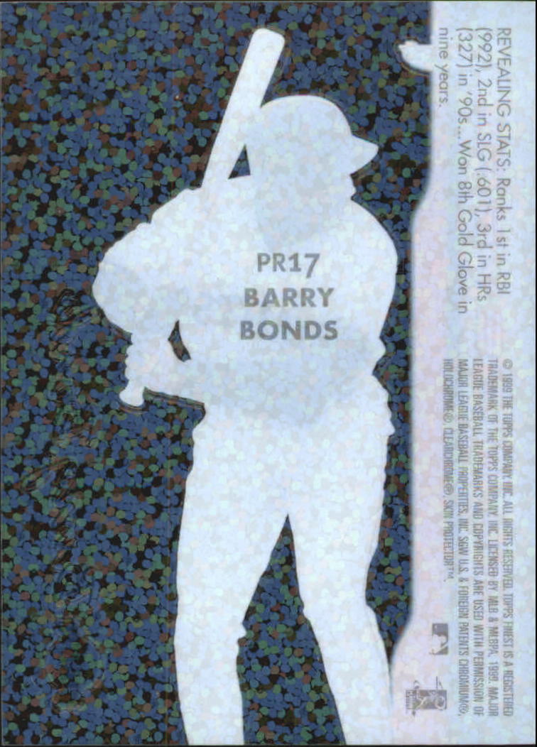 1999 Finest Peel and Reveal Sparkle #17 Barry Bonds back image