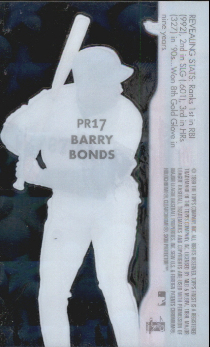 1999 Finest Peel and Reveal Stadium Stars #17 Barry Bonds back image