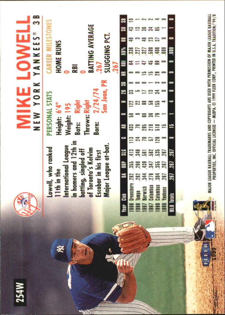 1999 Fleer Tradition Warning Track #254 Mike Lowell back image