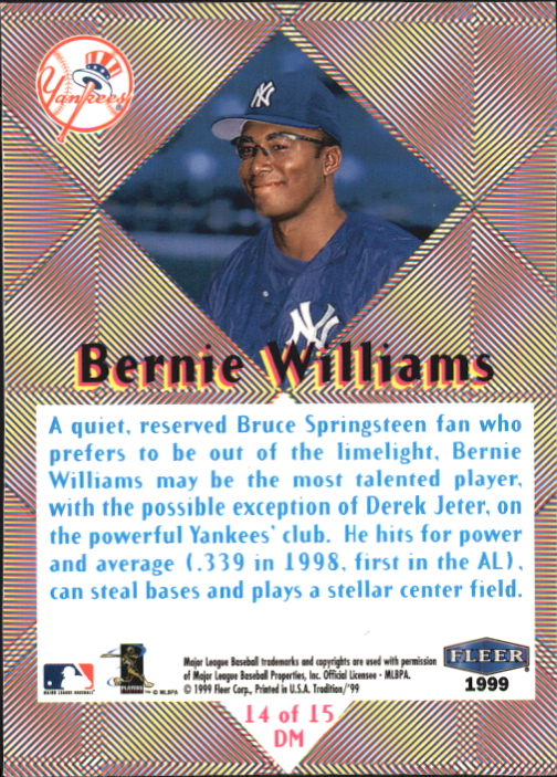 1999 Fleer Tradition Diamond Magic #14 Bernie Williams back image
