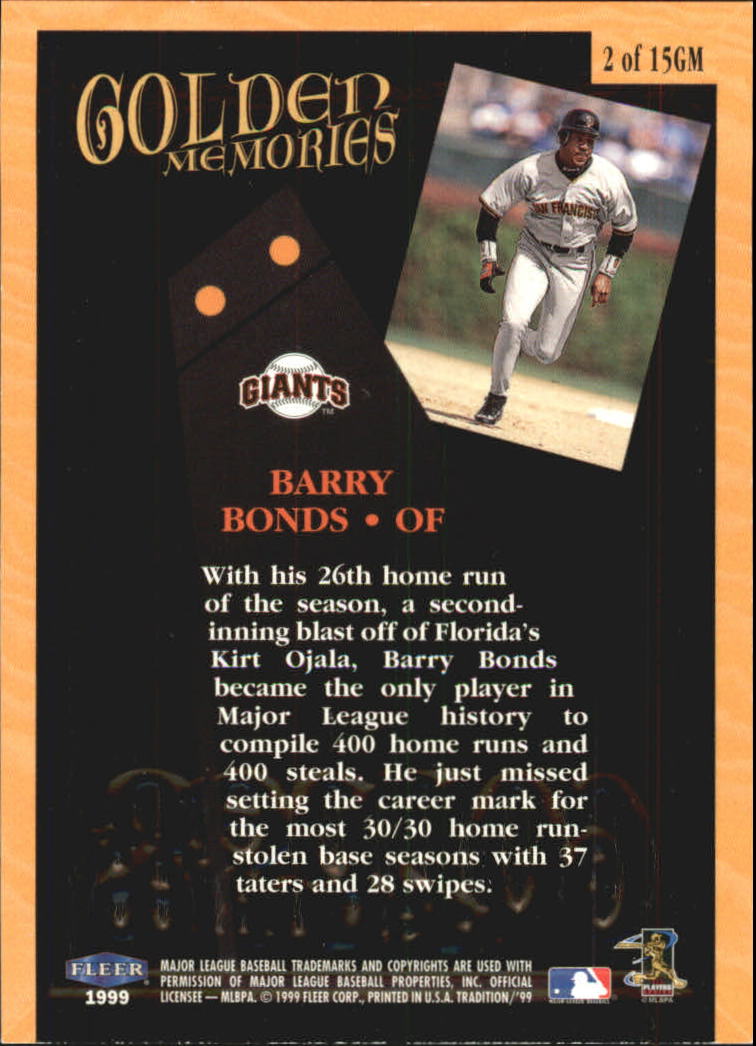 1999 Fleer Tradition Golden Memories #2 Barry Bonds