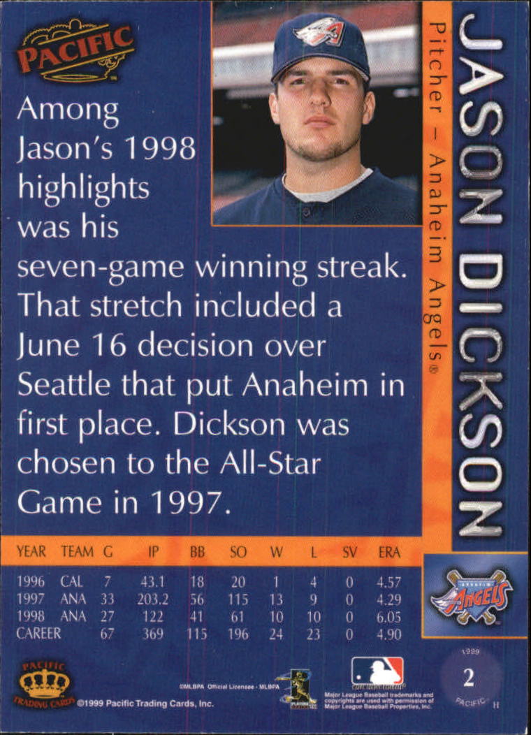 1999 Pacific #2 Jason Dickson back image